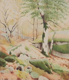 Bäume – Original-Aquarell – 1950er Jahre