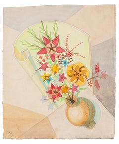 Vintage Flower Vase - Original Watercolor on Paper by Jean Delpech - 1960s