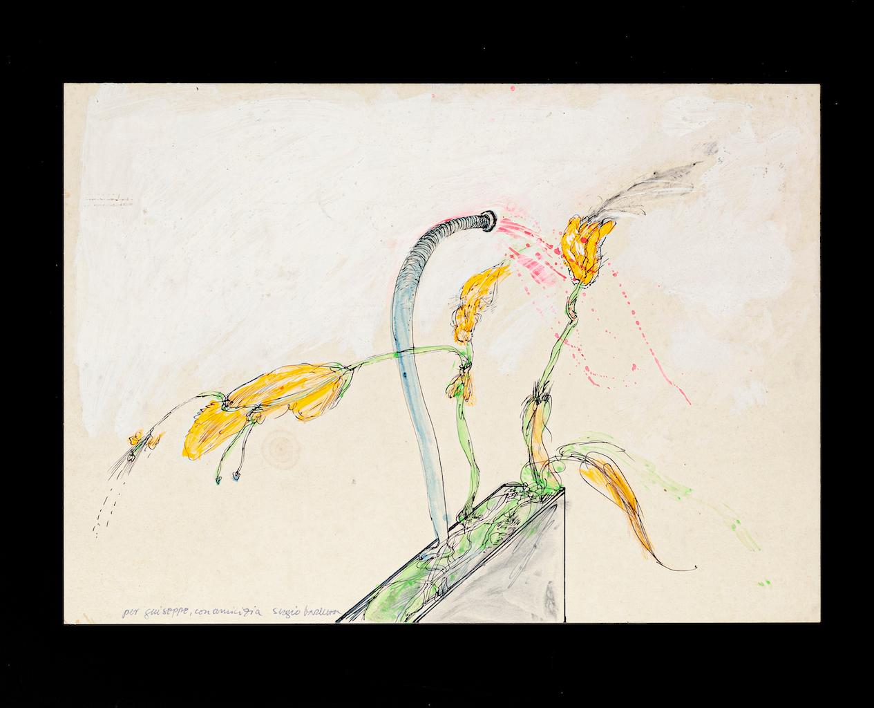 Cache-pots colorés au stylo et à l'aquarelle de Sergio Barletta - 1975
