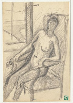 Nude – Originalzeichnung mit Bleistift von Pierre Guastalla – Ende des 20. Jahrhunderts