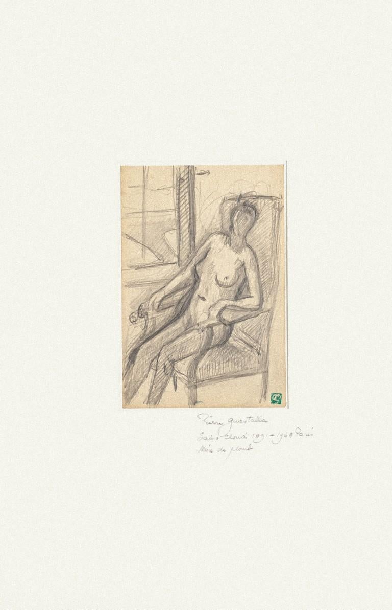Nude - Original Drawing in Pencil by Pierre Guastalla - Late 20th century For Sale 1