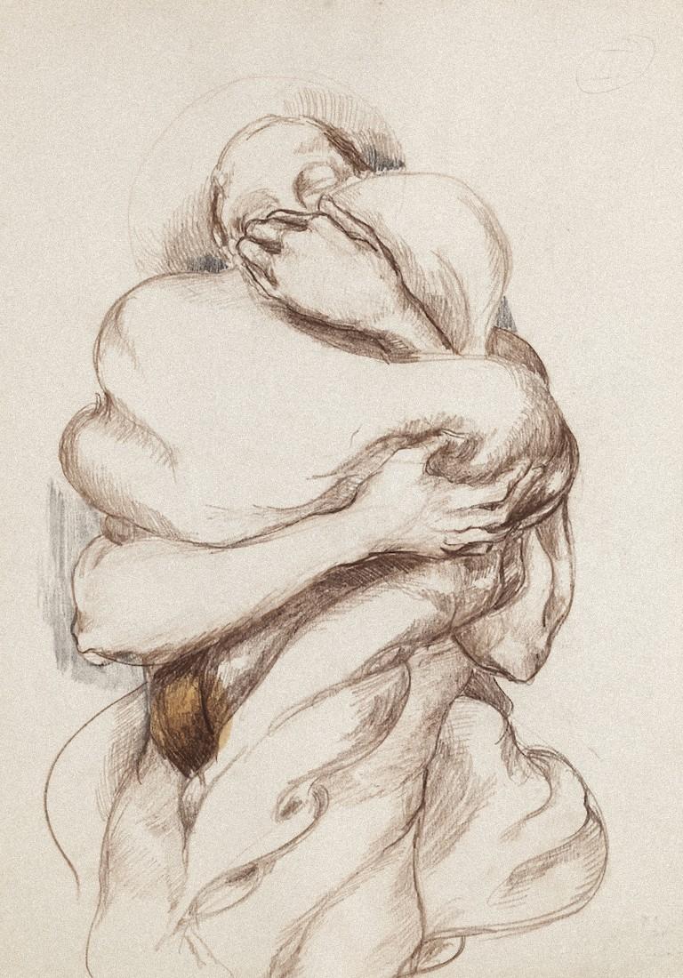 Nude Study ist eine Originalzeichnung in bräunlicher Kohle auf Elfenbeinpapier, die Debora Sinibaldi 1985 anfertigte.

In gutem Zustand mit einigen Faltungen an den Rändern und einigen kleinen Flecken.

Blattgröße 48 x 34 cm.

Das Kunstwerk stellt