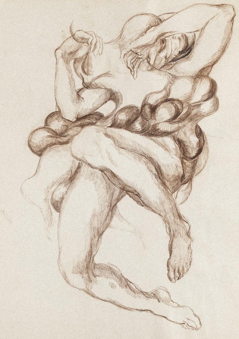 Nude Study ist eine Originalzeichnung in bräunlicher Kohle auf Elfenbeinpapier, die Debora Sinibaldi 1985 anfertigte.

In gutem Zustand mit einigen Faltungen an den Rändern und einigen kleinen Flecken.

Blattgröße 48 x 34 cm.

Das Kunstwerk stellt