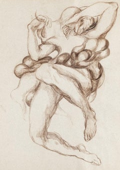 Vintage Nude Study - Original Drawing in Charcoal by Debora Sinibaldi - 1985