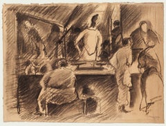 Figures in Interior - Original Drawing on Paper by P.Guastalla - 20th Century