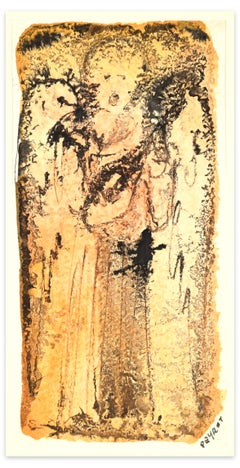Angel Singing - China Ink and Watercolor by A. Peyrot - 1979