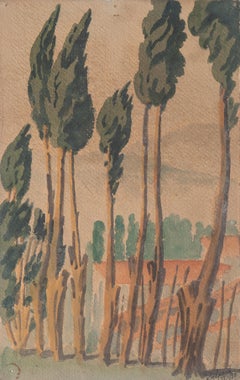 Countryside - Original Watercolor on Paper by Jean Delpech - 1937