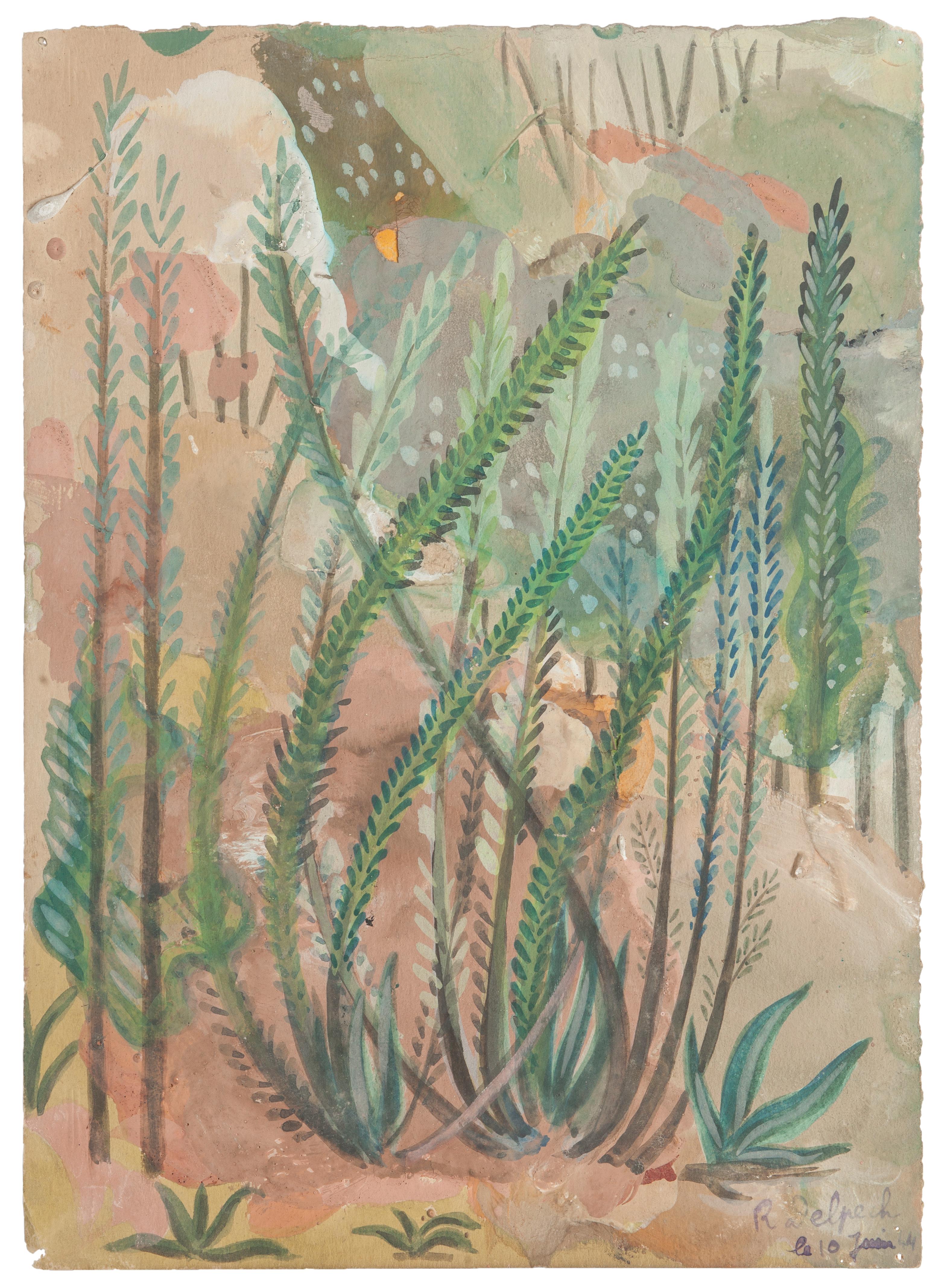 "Vegetation" is an original drawing in watercolor on paper, realized by Jean Delpech (1916-1988). 
The state of preservation of the artwork is very good.

Sheet dimension: 26.3 x 17 cm.

The artwork represents beautiful landscape with vivid color,