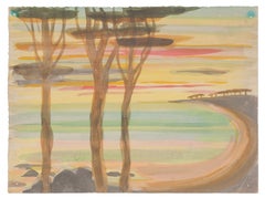 Landscape - Original Watercolor on Paper by Jean Delpech - 1960s