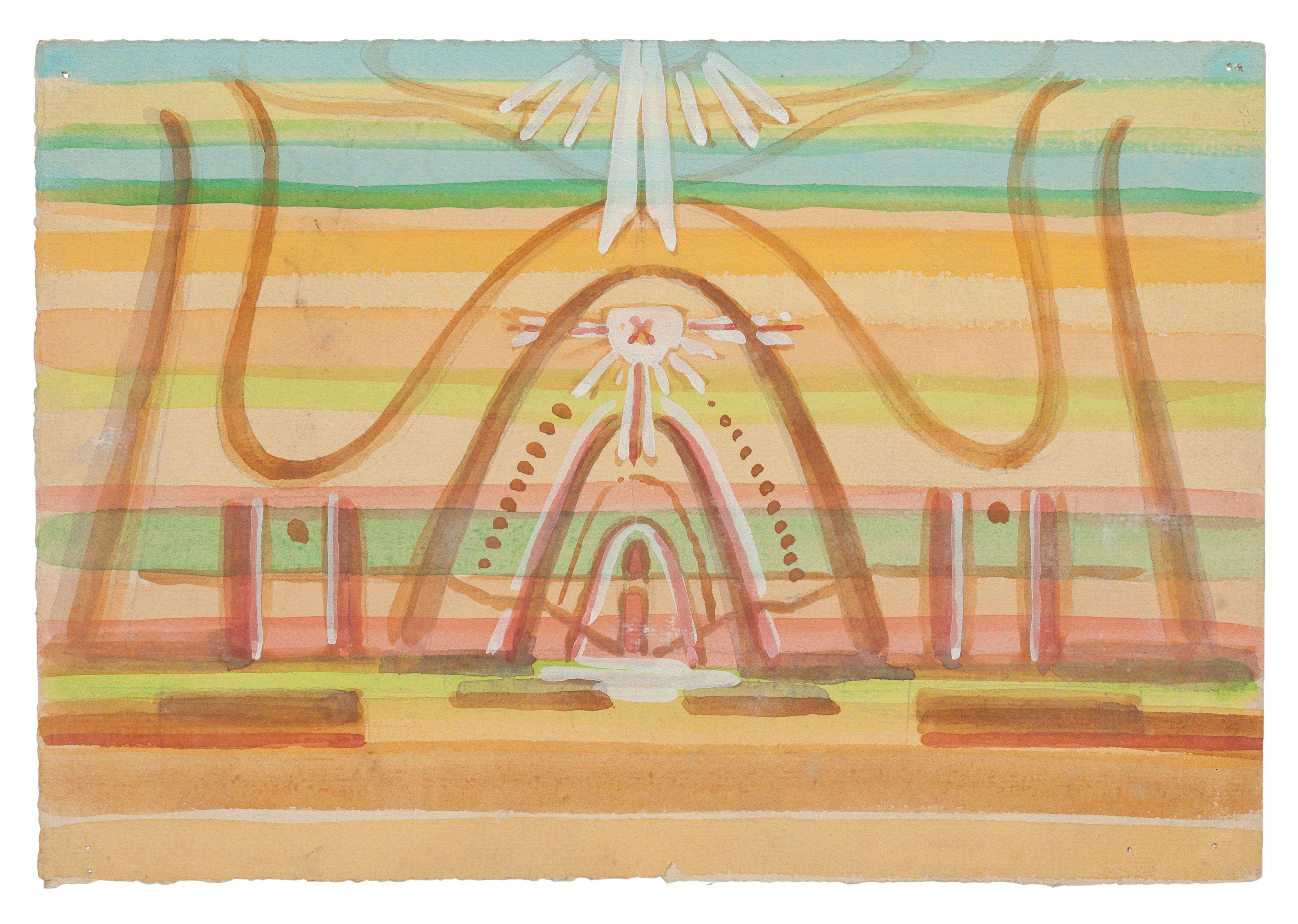 Surrealist Composition - Watercolor on Paper by J.-R. Delpech - 1960s