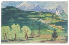Paesaggio di montagna - Acquerello originale su carta di Jean Delpech - 1984