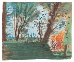 Landscape - Original Watercolor on Paper by Jean Delpech - 1942