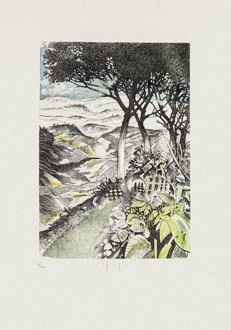 Landscape - Etching on Paper by Mario Logli - 20th Century For Sale 1