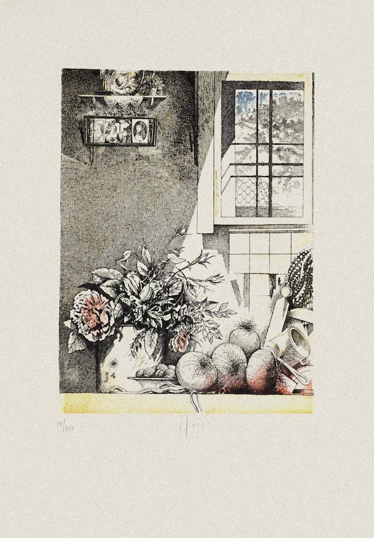 Stillleben – Radierung auf Papier von Mario Logli – 20. Jahrhundert