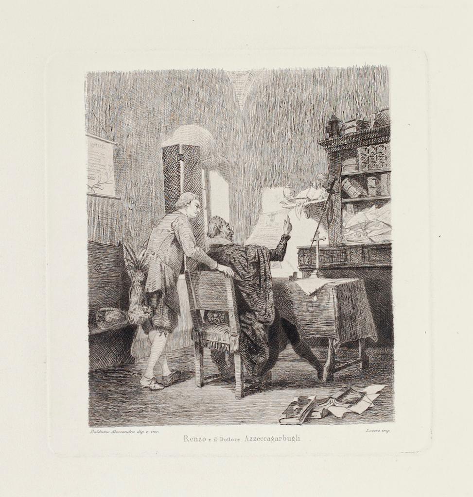 Renzo und Arzt – Radierung auf Papier von Alessandro Balduino – 1880