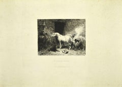 Stable -  Etching on Paper by Jules Hereau - Late 19th Century