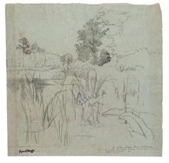 Landscape - Original Drawing in Pencil by Marcel Mangin - 20th Century