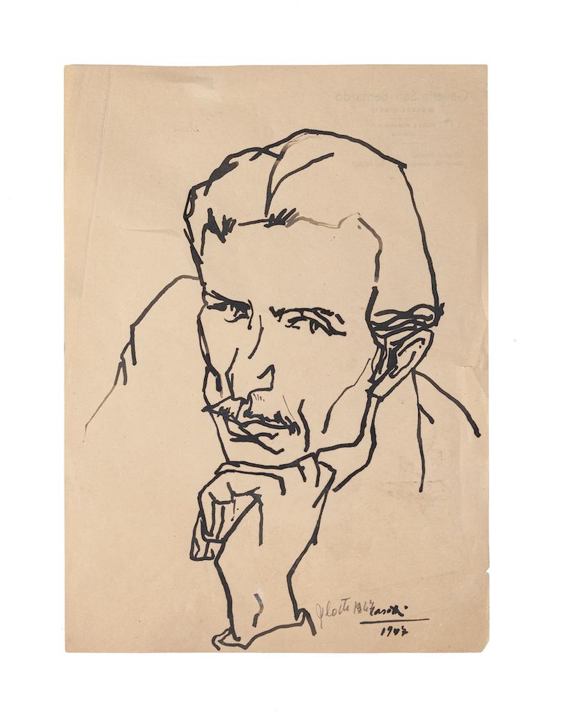 Portrait of Man - Drawing in China Ink by Umberto Casotti - 1947