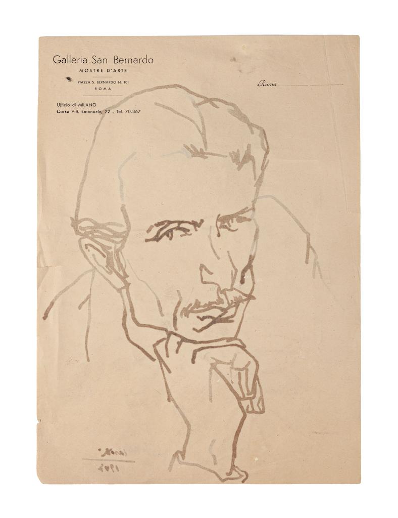 Portrait of Man is an original drawing in Cina ink realized by Umberto Casotti in 1947.

signed on lower .

sheet dimension: 30 x 22 cm.

The state of preservation is good except for some small folding and a rip on the lower right which doesn't