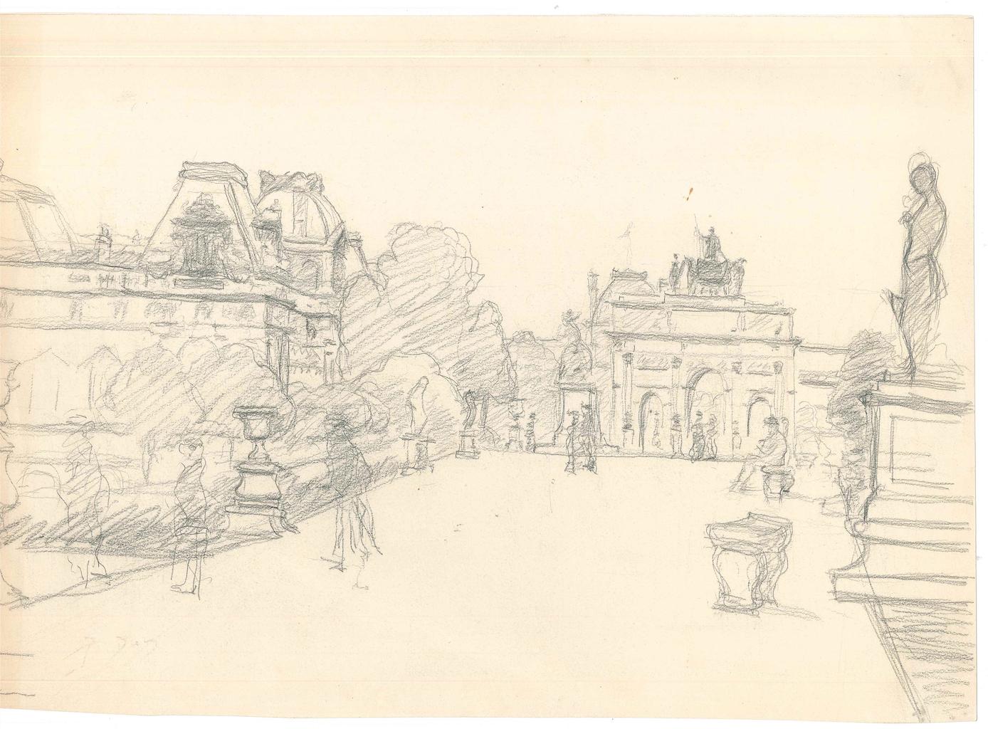 Unknown Landscape Art - Paris - Pencil on Paper - Early 20th Century