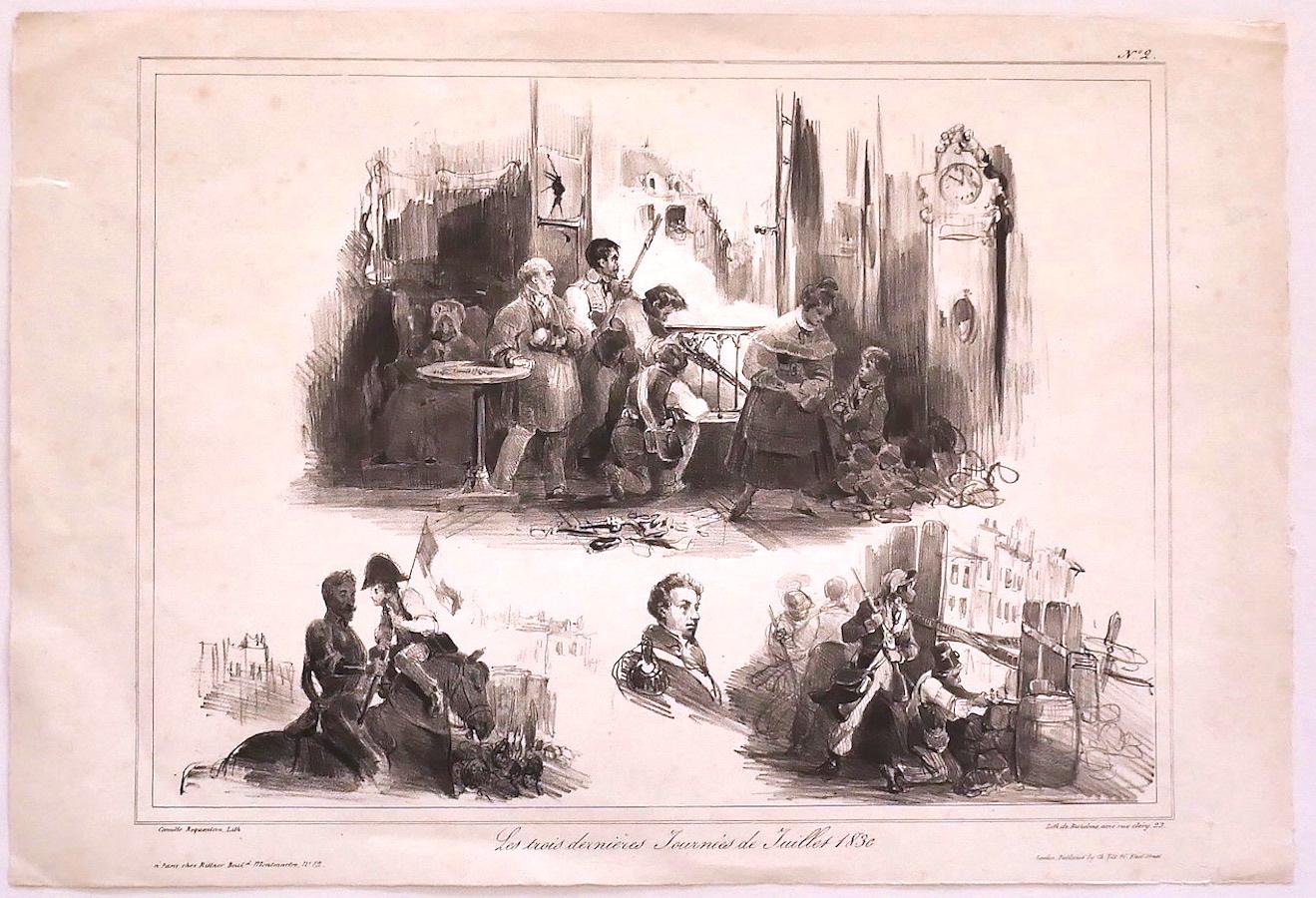 The Last Youngs of July 1830 - Original Lithograph by C. Roqueplan - 1836 - Print by Camille Roqueplan