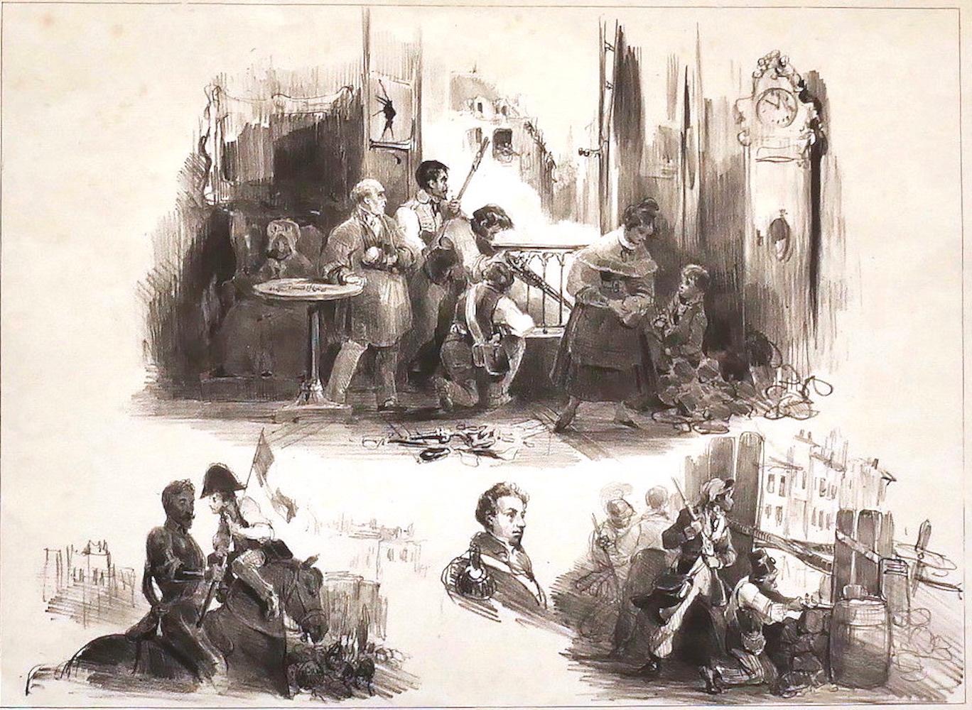Camille Roqueplan Figurative Print - The Last Youngs of July 1830 - Original Lithograph by C. Roqueplan - 1836