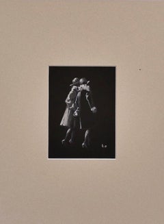 Walking Women - Tempera sur papier d'origine d'Andres Osterlind - années 1940