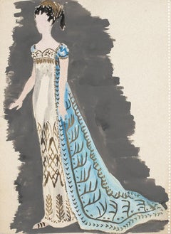 Costume - Original Tempera and Watercolor on Paper by Alkis Matheos - 1950 ca.