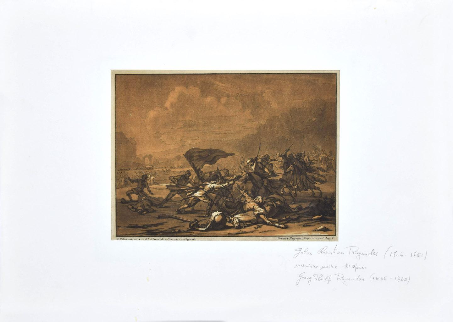 Battle Scene - Etching by Johan Christian Rugendas - 18th Century For Sale 1
