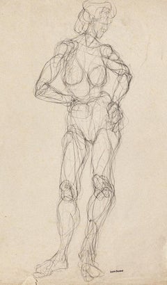 Study of Figure - Original Pen on Paper by Louis Durand - 20th Century
