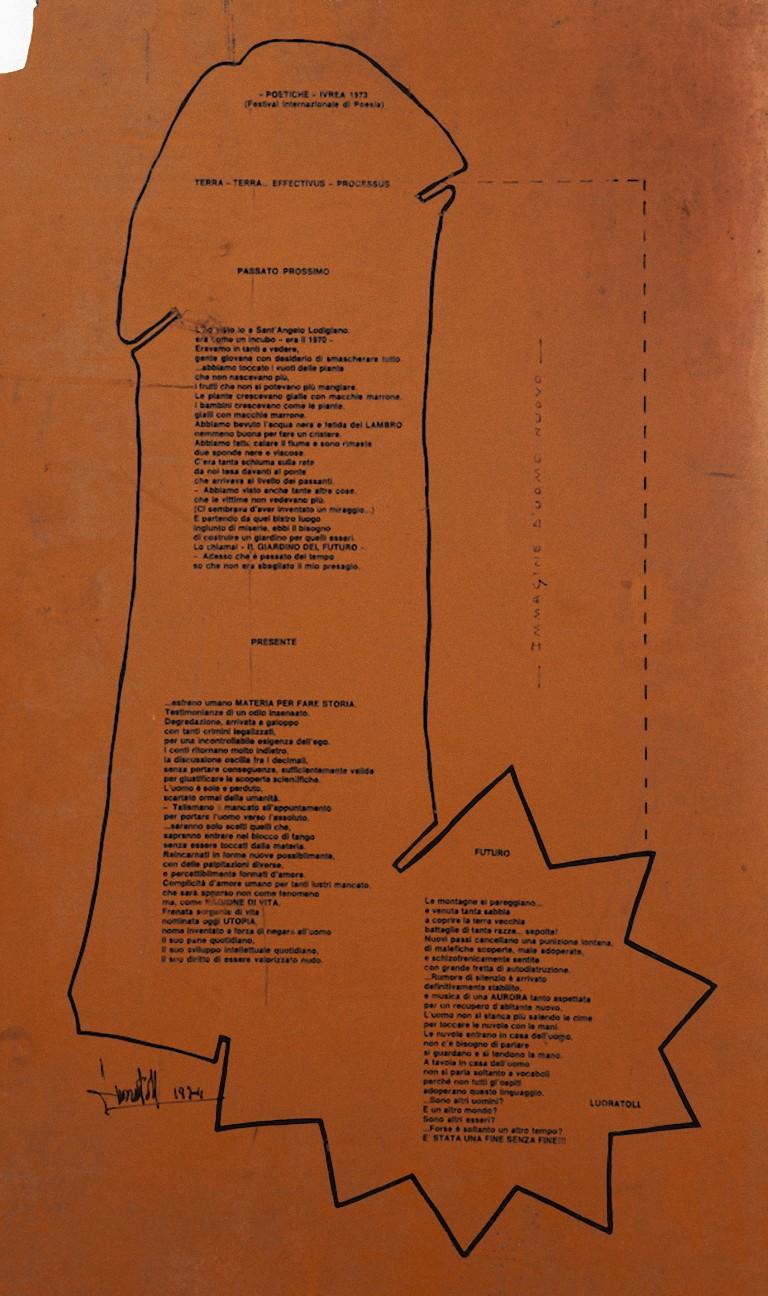Lyric Composition - Original Screen Print on Linoleum by L. Luoratoll - 1974
