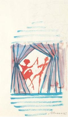 Sketch for Festival di Spoleto - Watercolor by Mino Maccari - 1960 ca.