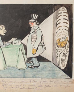 Political Radiography- China Ink and Pastel by G. Scalarini - Early 20th Century
