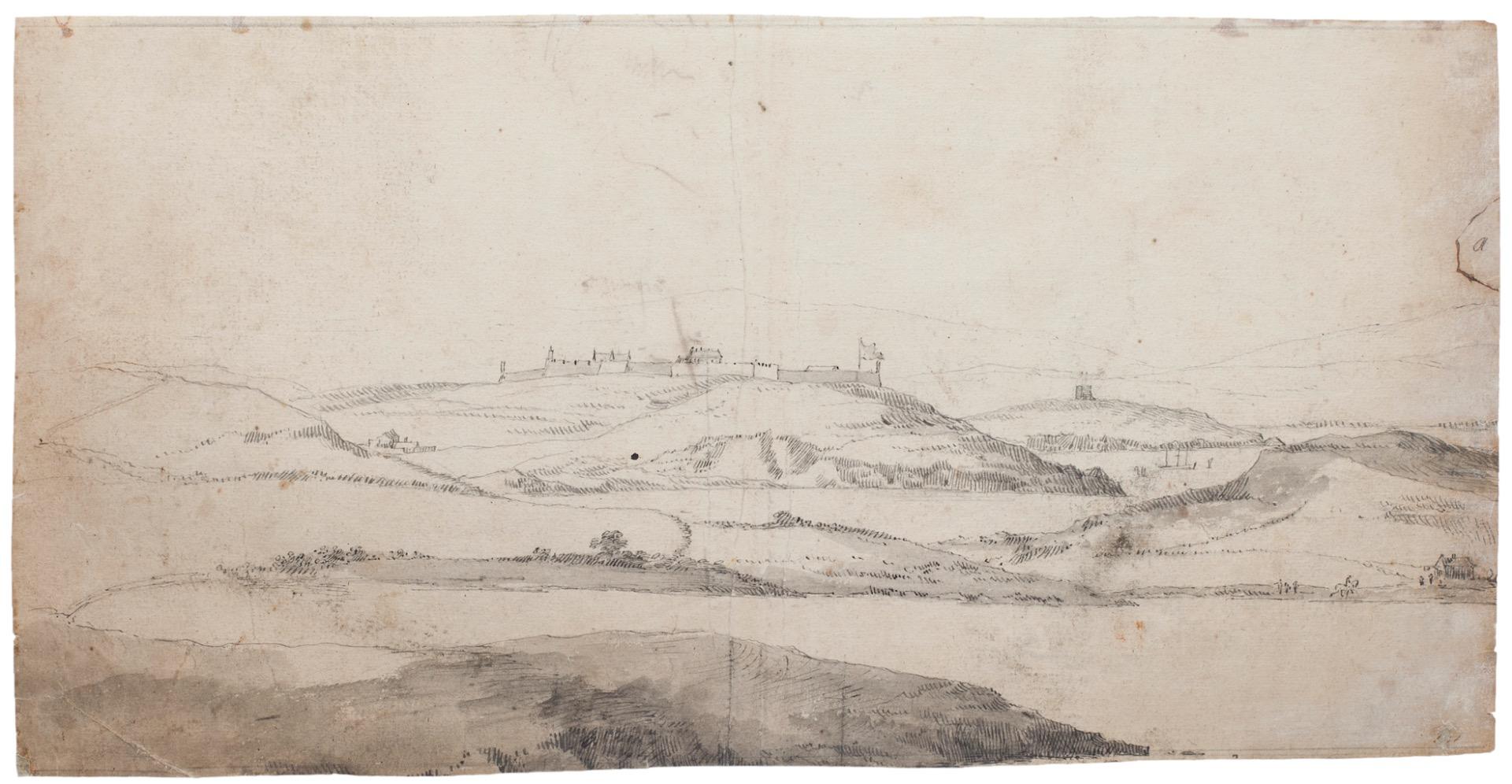 Landschaftslandschaft – Tinte und Aquarell von Verdussen – Mitte des 18. Jahrhunderts