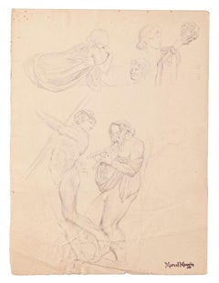 Study of Figures- Drawing on Paper by Marcel Mangin - Late 19th Century