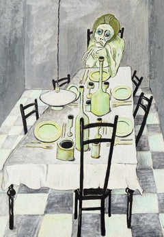 Family on the Table - Tempera on Cardboard de Fabio Carriba - 1966