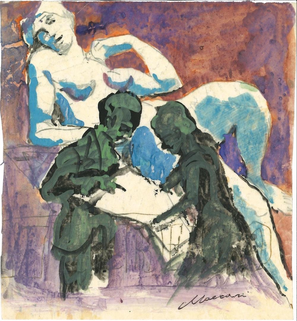 Paar – Mixed Media von Mino Maccari – 1960er Jahre