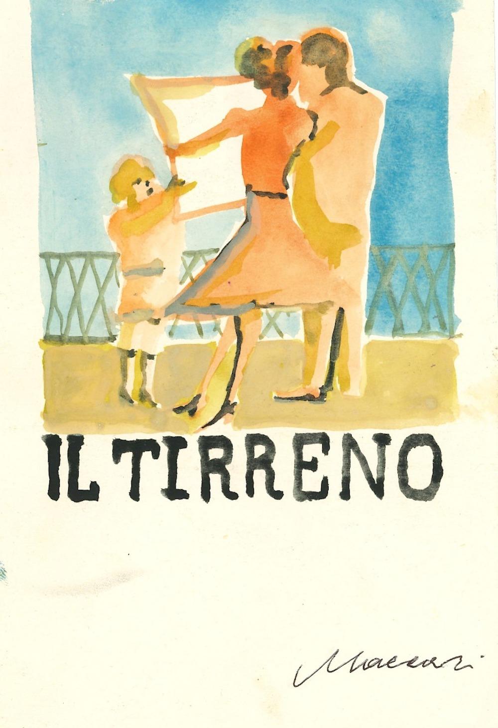 Couverture pour "Il Tirreno" - Aquarelle de Mino Maccari - Années 1960