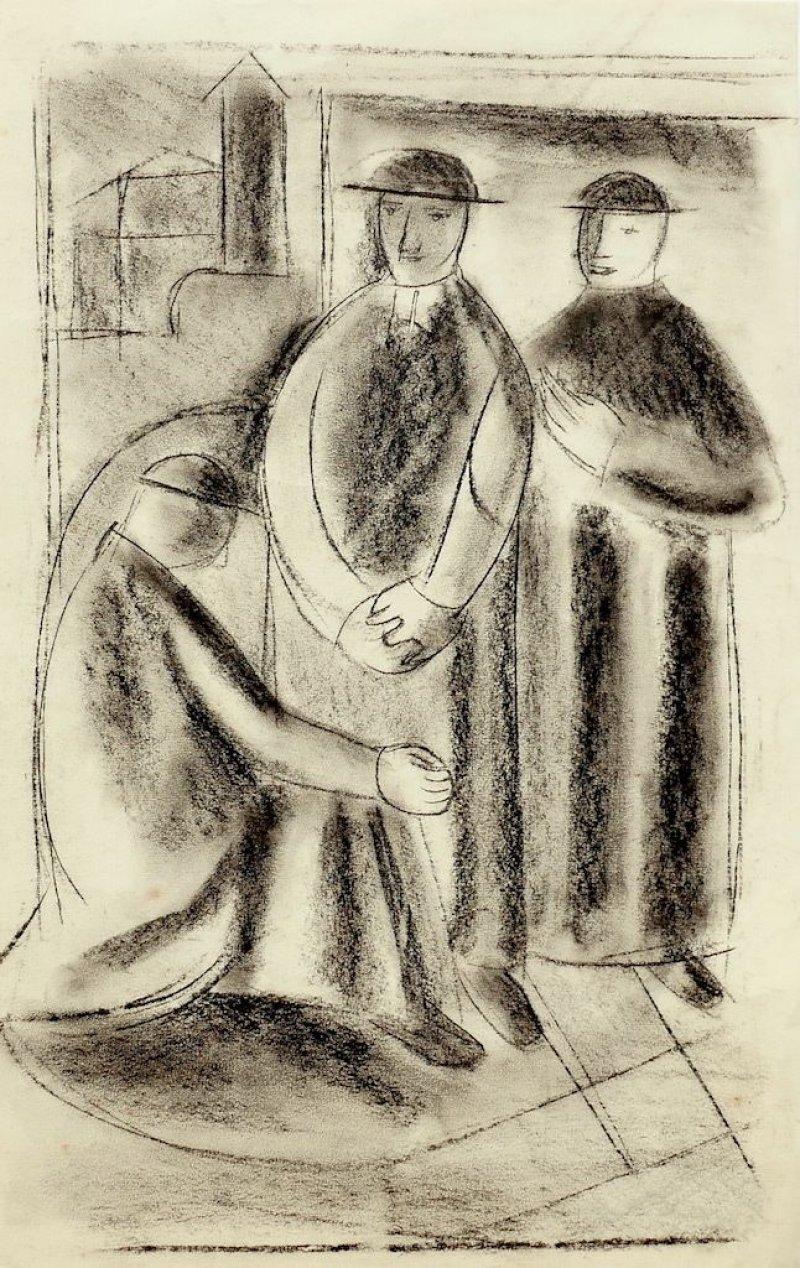 Unknown Portrait - Pretini - Original Drawing - 20th Century