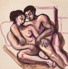 Lovers - Original Drawing in Mixed Media - 1950 ca