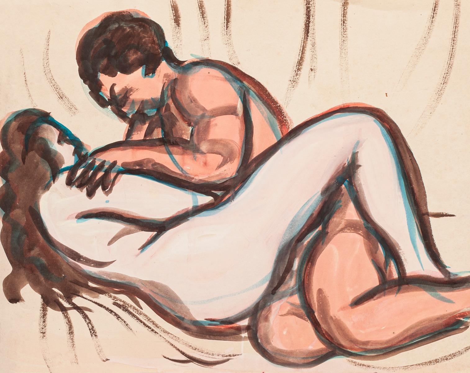 Lovers - Original Drawing in Mixed Media - 1940 ca.