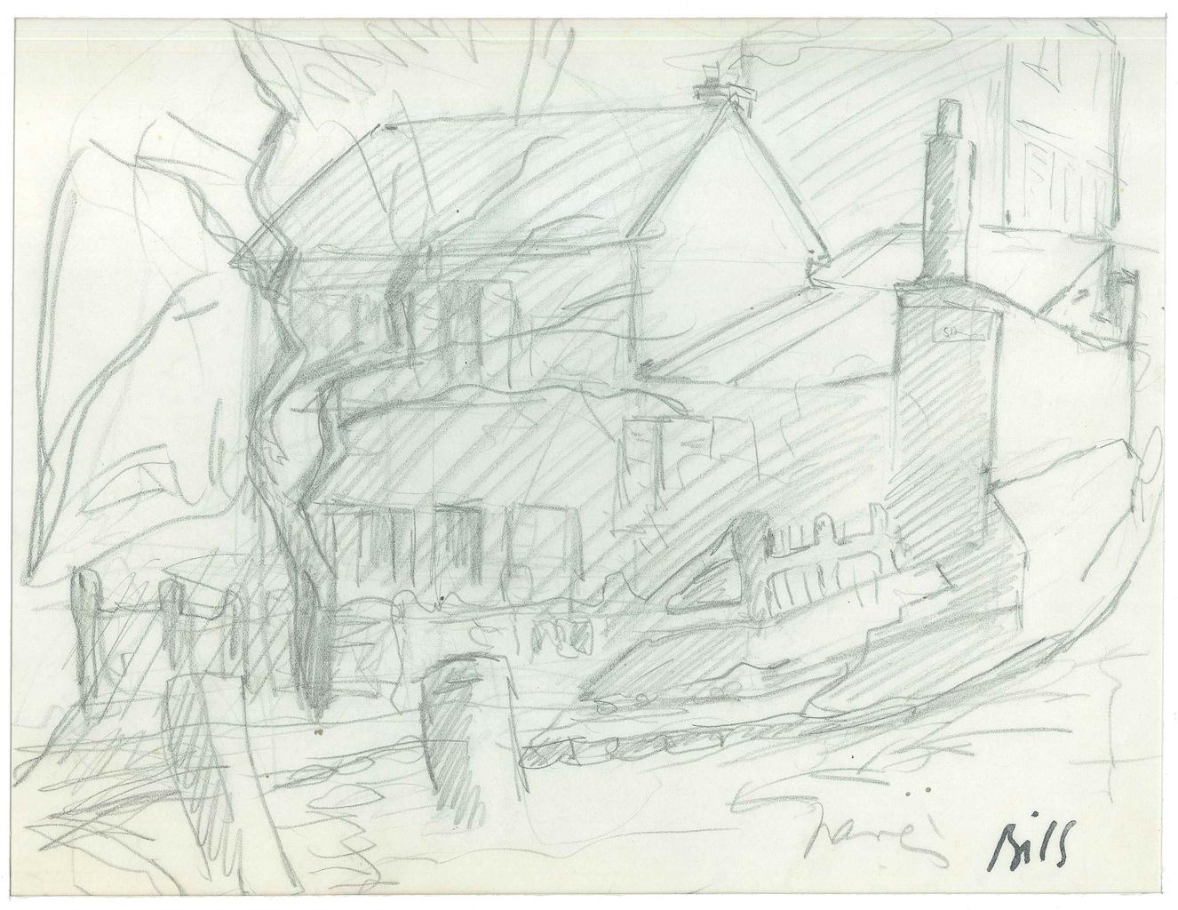 Household - Original Pencil on Paper by Claude Bils - 1950's For Sale 1