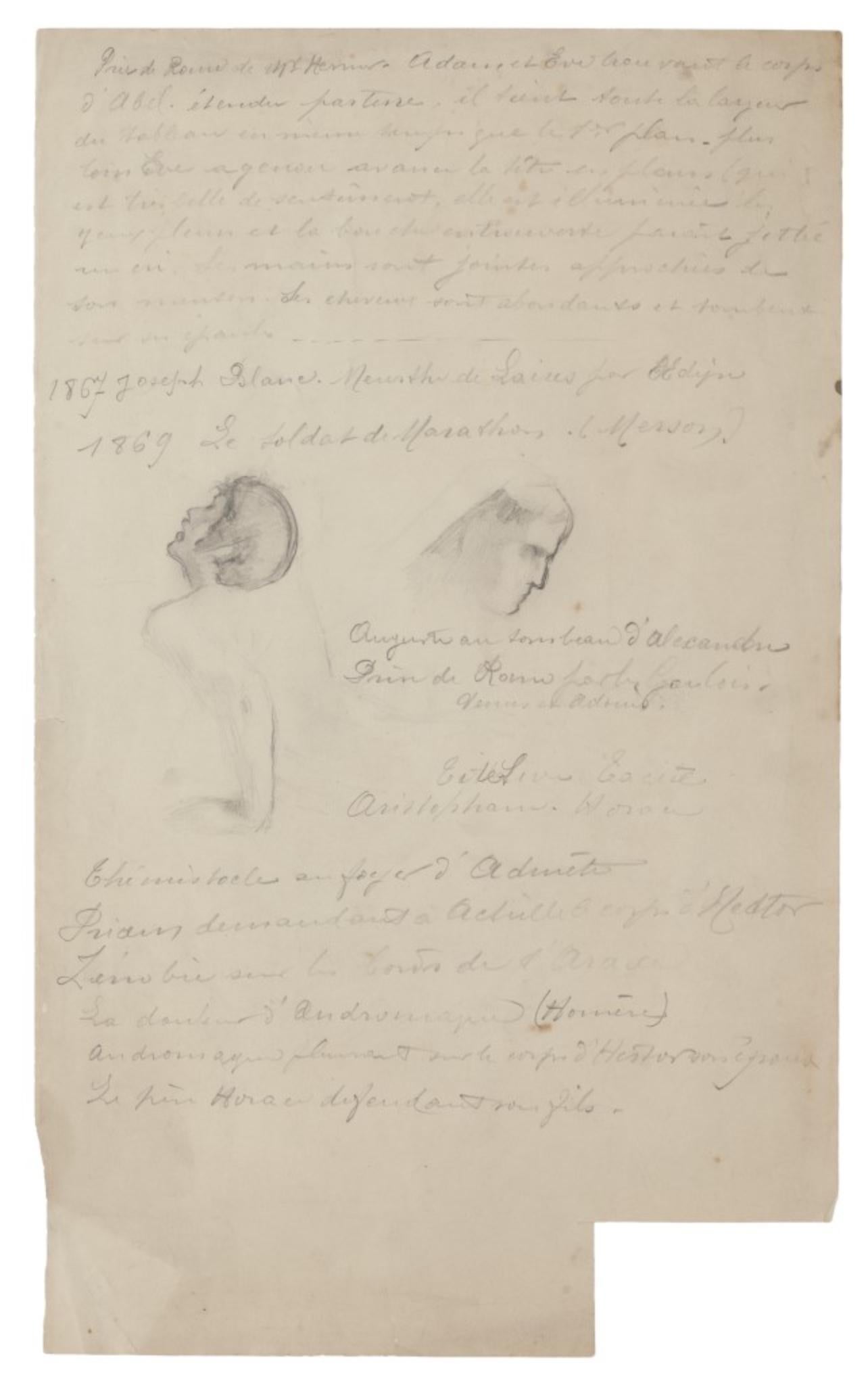 Unknown Portrait – Brief und Skizze - Originalzeichnung - 20. Jahrhundert