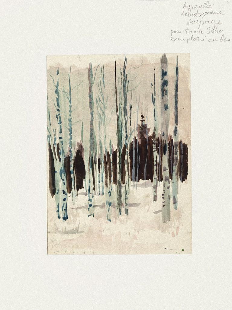 Trees - Watercolor on Paper by Pierre Laurent Brenot - Mid-20th Century 1