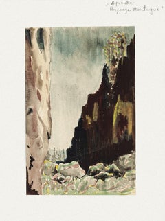 Valley – Aquarell auf Papier von Pierre Laurent Brenot – Mitte des 20. Jahrhunderts