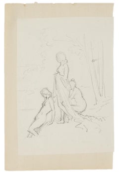 Group of Figures - Original Pencil Drawing - 20th Century