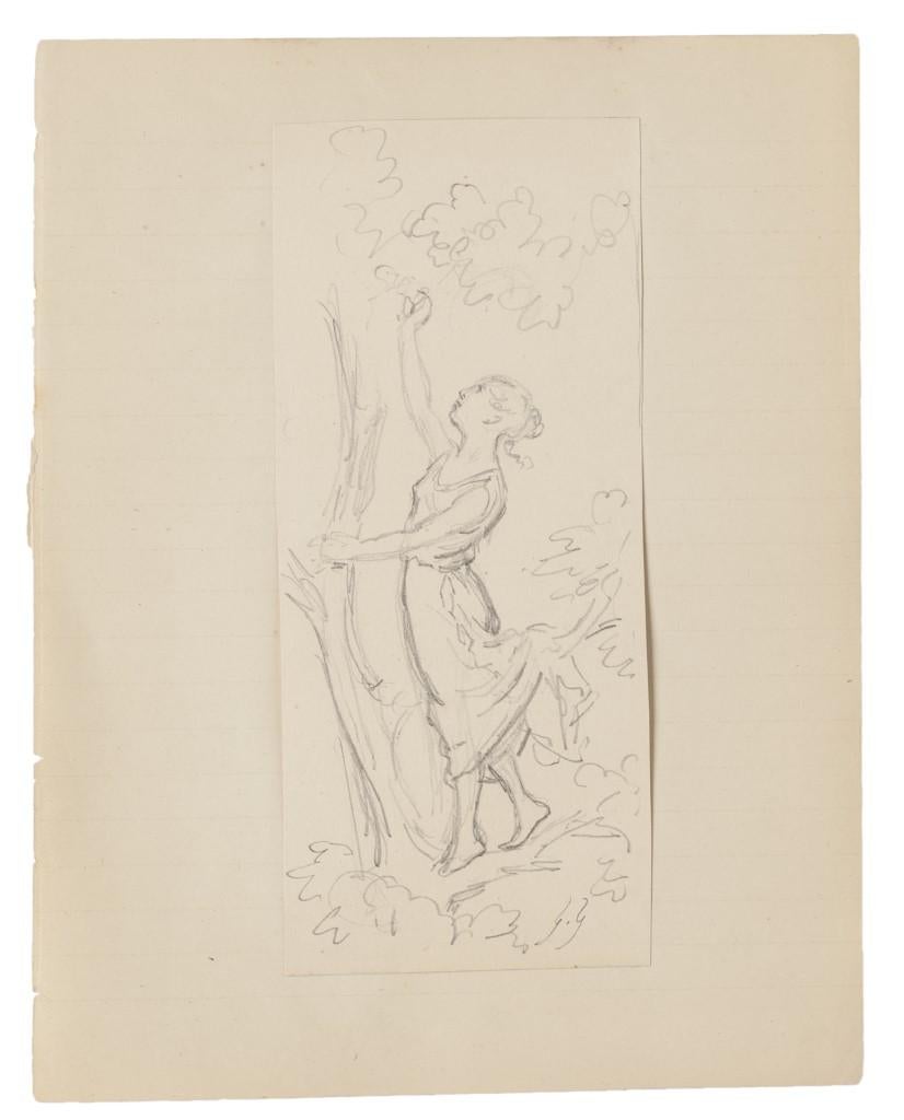 Gabriel Guèrin.  Figurative Art - Woman and Tree - Original Pencil Drawing - 20th Century
