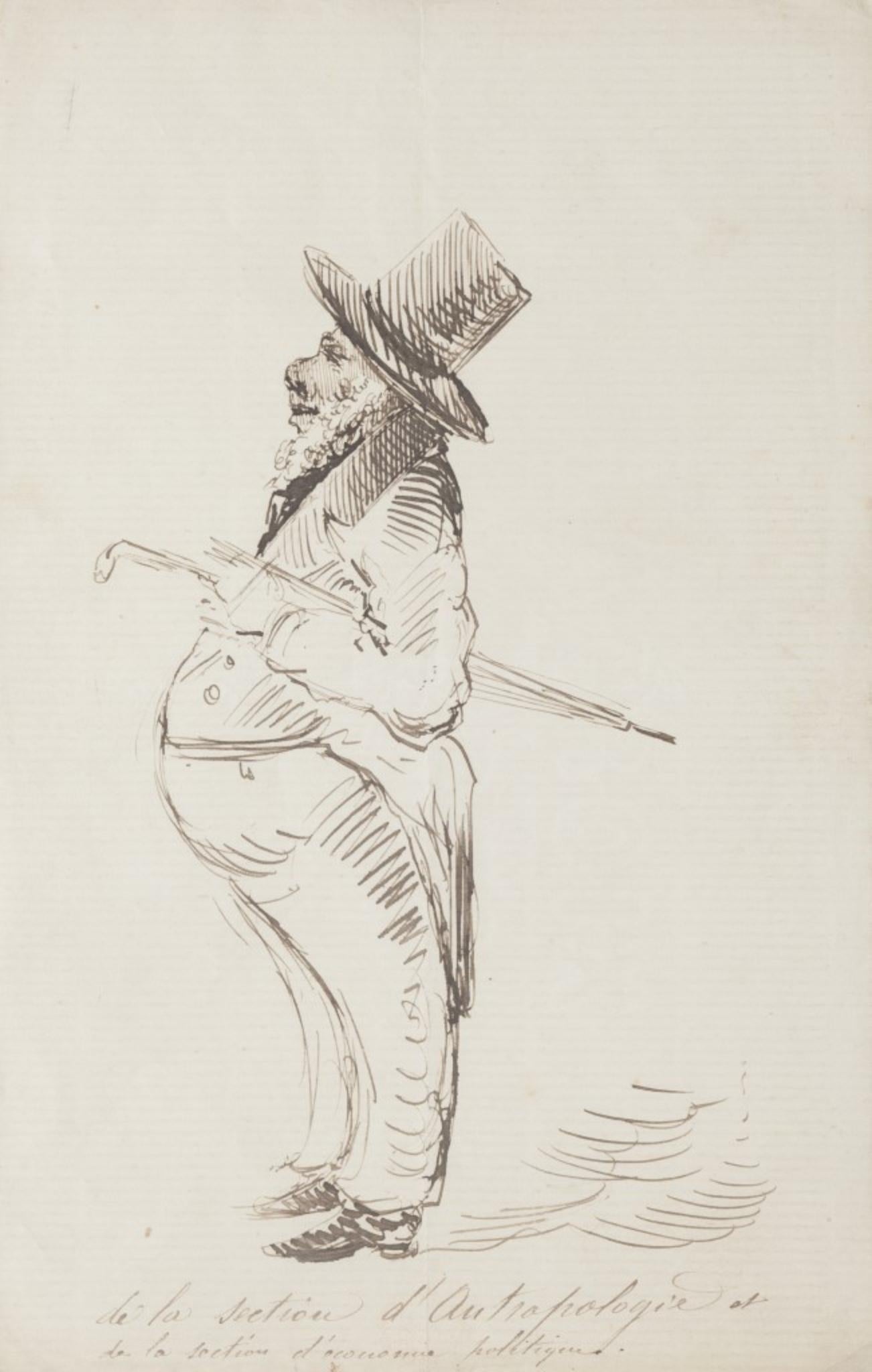 Unknown Portrait – Caricature - Original-Zeichnung mit Stift - 20. Jahrhundert