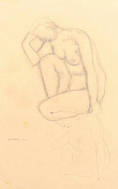 Vintage Nude - Original Pencil on Paper by Jeanne Daour - 1939