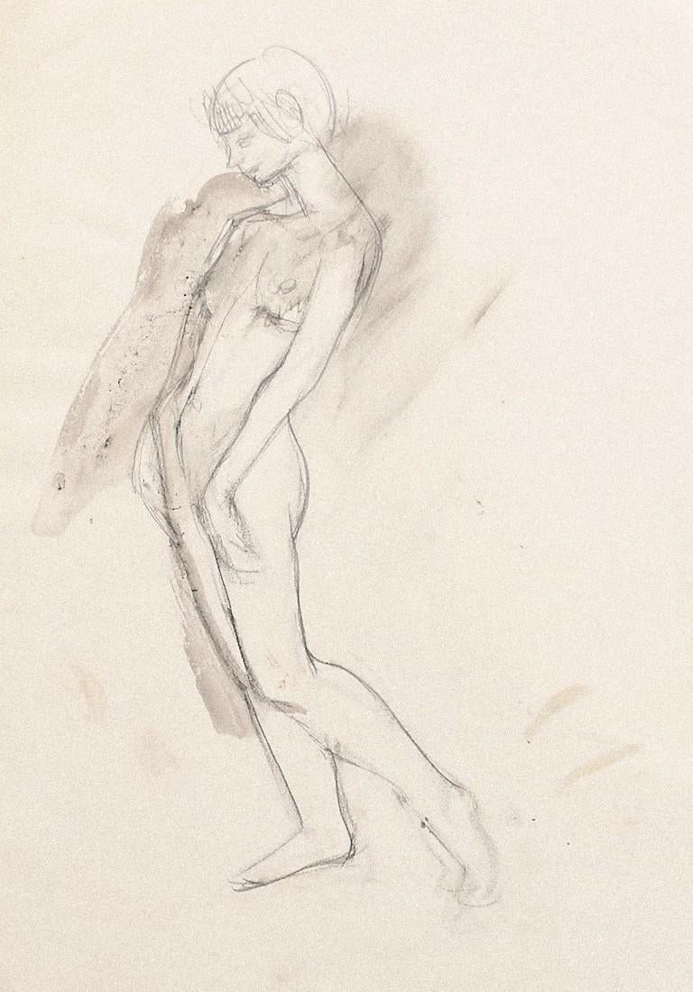 Nude - Original Pencil on Paper by Jeanne Daour - 20th Century